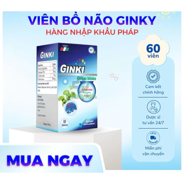 Viên uống bổ não Ginki hàng nhập khẩu pháp, hộp 60v, hỗ trợ tuần hoàn máu não,hỗ trợ sau tai biến mạch máu não.
