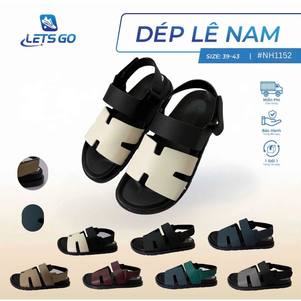 Dép Sandal Nam 2 Quai Ngang Có Quai Hậu Thời Trang Nam Cao Cấp Đế Êm Chống Trượt Size 39-43 NH 1152 - LETS GO