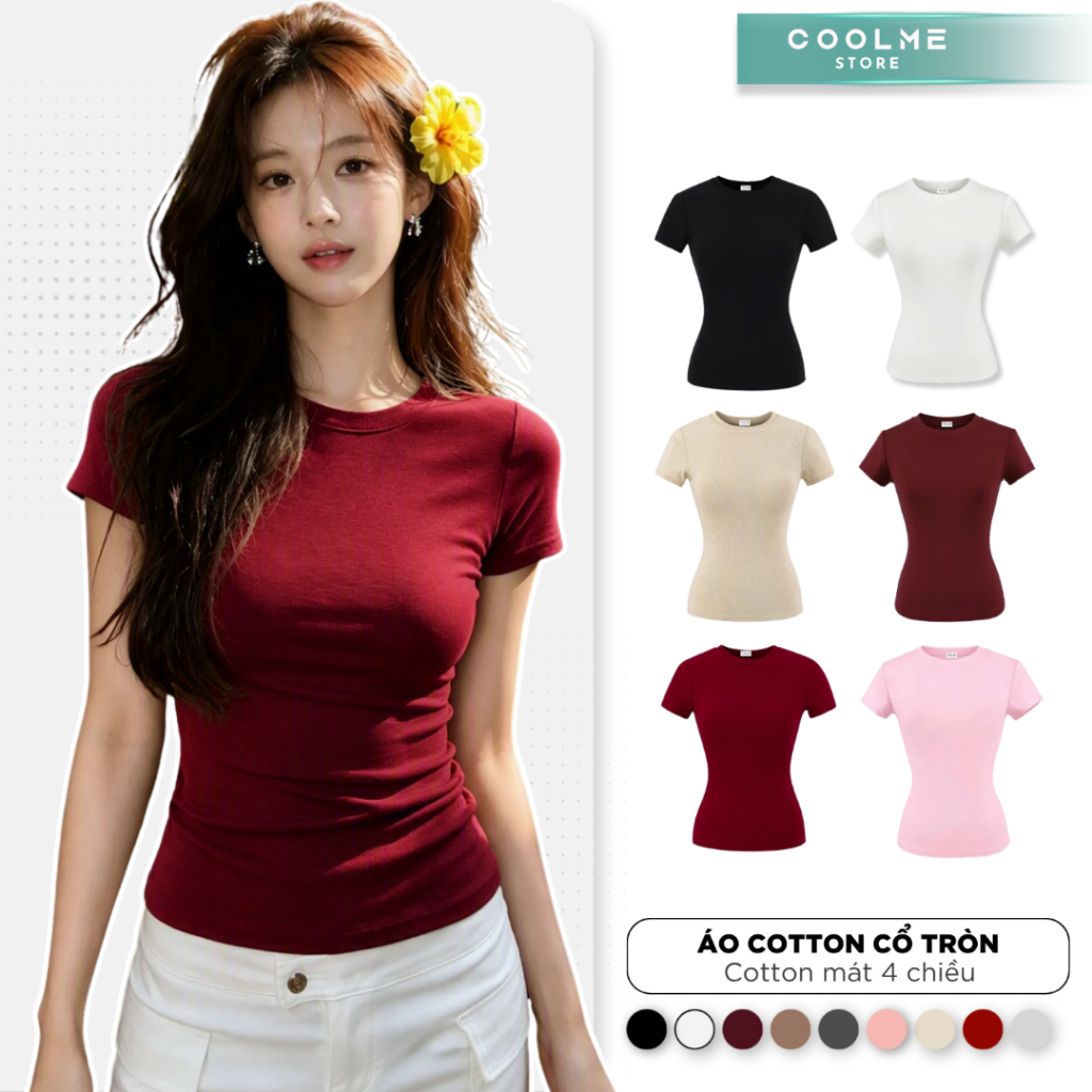 Áo thun ôm body nữ trơn fit dáng baby tee tay ngắn cổ tròn chất cotton mịn co giãn tốt Coolme -G06 | BigBuy360 - bigbuy360.vn