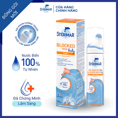 Xịt Mũi Cá Heo Cam Giảm Nghẹt Mũi Sterimar Blocked Nose Baby - 50ml (Cho bé 3 tháng - 3 tuổi)