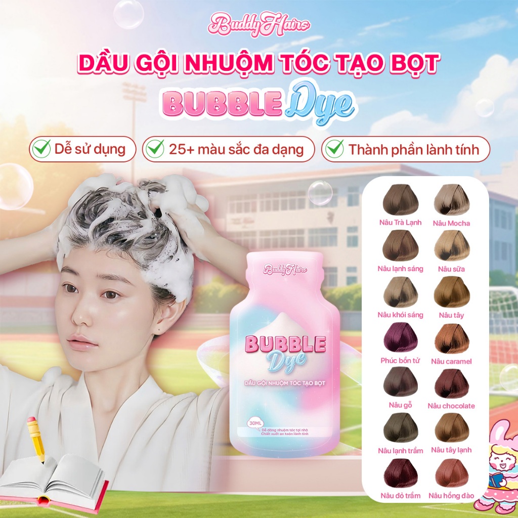 Dầu gội nhuộm tóc tạo bọt, thuốc nhuộm tóc tạo bọt Bubble Dye 25+ màu nhuộm đa dạng chiết xuất lành tính | Buddyhairs
