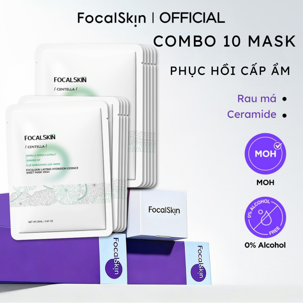 【COMBO 10 MẶT NẠ】FOCALSKIN Mặt Nạ Giấy B5 RAU MÁ 5X Ceramide 5X Cấp Ẩm Phục Hồi Da Tổn Thương 25ml
