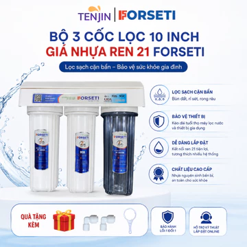 Bộ 3 Cốc Lọc Đầu Nguồn FORSETI 10 inch Lắp Sẵn Kèm Gông Tháo Lăp Dùng Lọc Nước Sinh Hoạt, Lọc Trước Máy Ion Kiềm