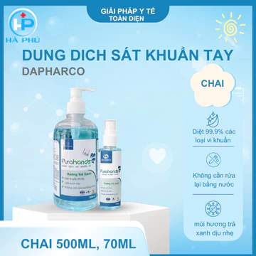 Dung dịch sát khuẩn tay hương trà xanh Dapharco chai 70ml, 500ml – nước rửa tay khô