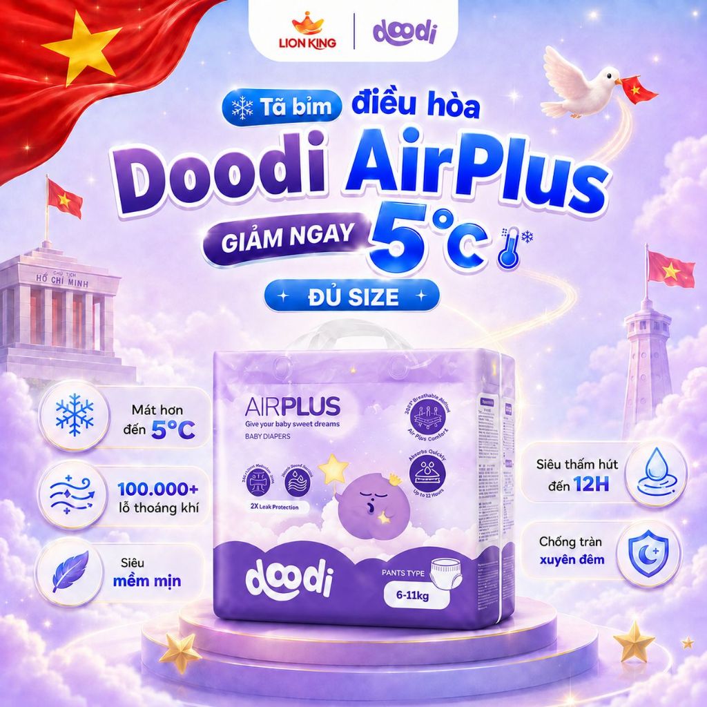 [DOODI] Tã Bỉm Điều Hoà Doodi Airpus bỉm quần cao cấp, form ôm chống tràn đêm, mềm mịn giảm hăm