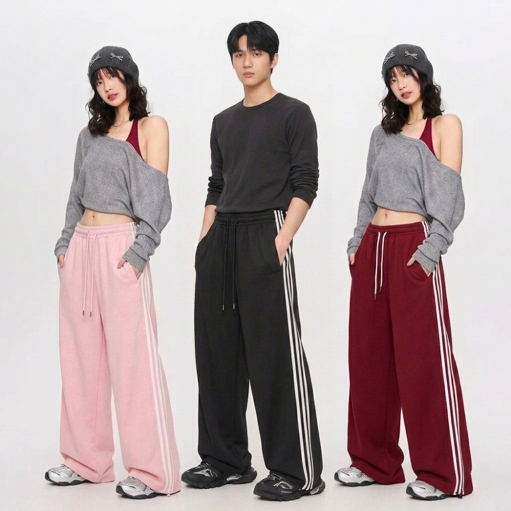 Quần Jogger 3 Sọc Quần Ống Rộng Dáng Suông Unisex Nam Nữ Vải Nỉ 2Da Dày Dặn Mềm Mại | BigBuy360 - bigbuy360.vn