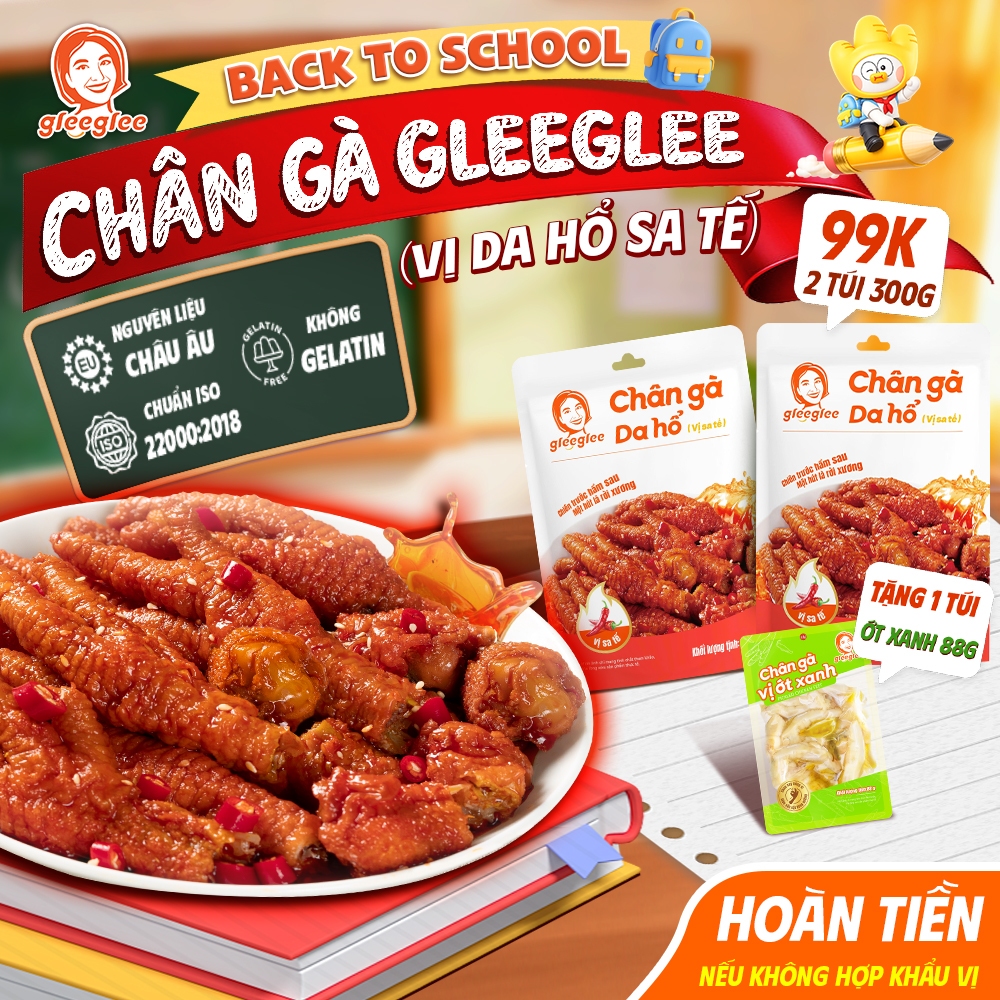 Chân Gà CÓ XƯƠNG GleeGlee DA HỔ VỊ SA TẾ 300g Cay Nồng Đậm Vị Chiên Trước Hầm Sau Ăn Liền Chuẩn ISO, Túi