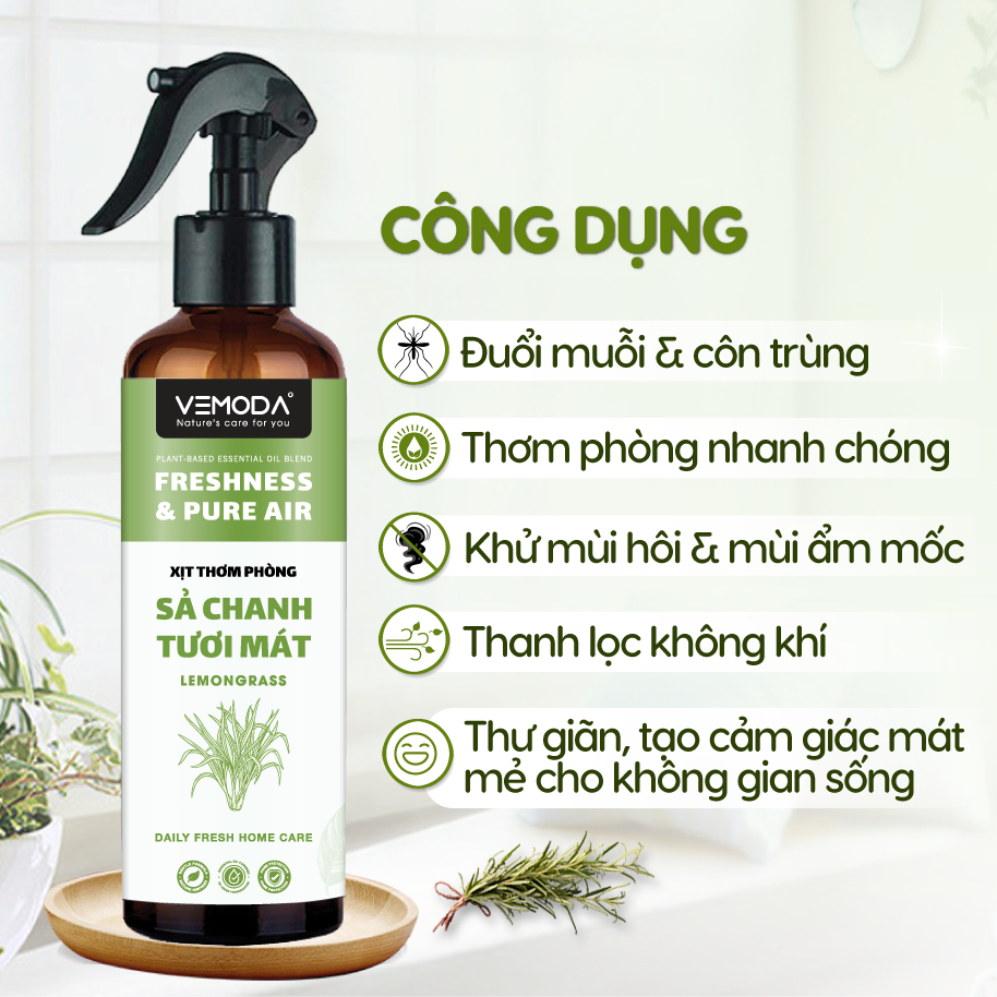 Xịt phòng tinh dầu Sả Chanh, Bạc Hà, Quế VEMODA giúp thơm phòng, xua đuổi muỗi côn trùng, khử mùi | BigBuy360 - bigbuy360.vn