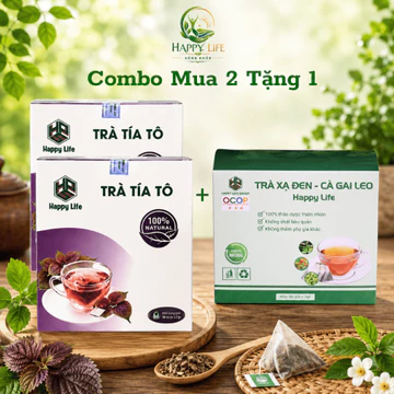 [Combo 2 tặng 1] Trà Tía Tô Thảo Mộc Happy Life Thanh Lọc Cơ Thể, Giảm Đầy Bụng, Dưỡng Da Tặng 1 Trà Xạ Đen Happy Life