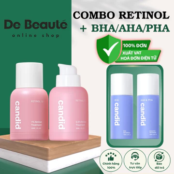 [CANDID MUA RETINOL TẶNG BHA/AHA/PHA] Combo Trẻ Hóa, Làm Sạch Và Mịn Da Candid Retinol 0.5/1.0 & Candid BHA & AHA/PHA
