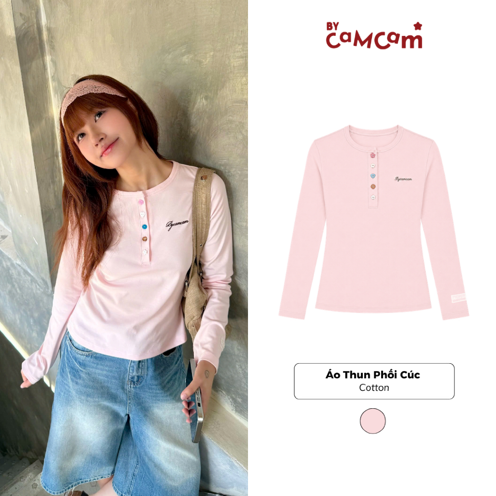 Áo Long Sleeve Cổ Tròn 𝑩𝒚𝒄𝒂𝒎𝒄𝒂𝒎 Phối Cúc Nổi Bật ATD727