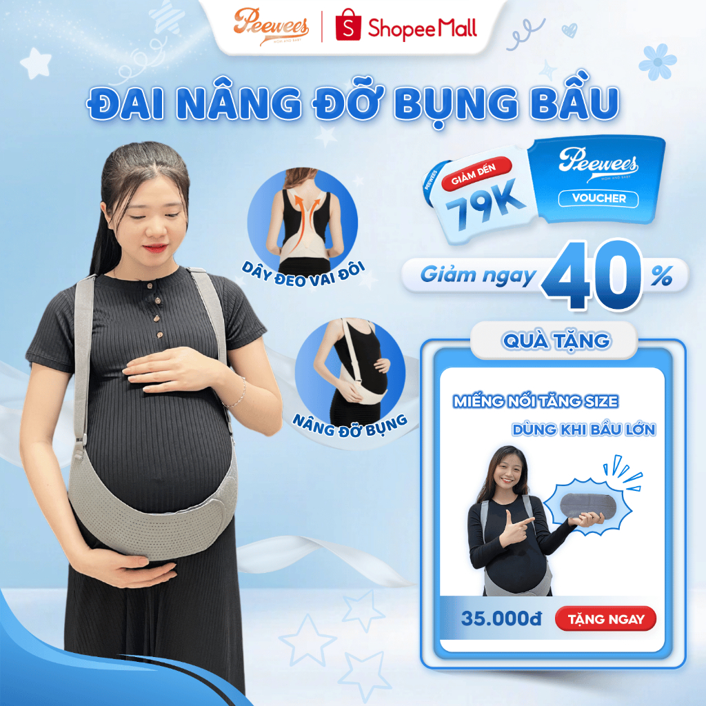 Đai Nâng Đỡ Bụng Bầu PeeWees Màu Xám Cao Cấp, Giảm Đau Lưng Hạn Chế Rạn Bụng, Chất Vải Co Giãn Siêu Mềm, Hỗ Trợ Đổi Size