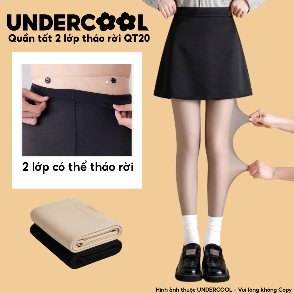Quần tất nữ lót nỉ giữ nhiệt UNDERCOOL 2 lớp tháo rời giả da 3D siêu thật co giãn định hình nâng mông chống rách - QT20