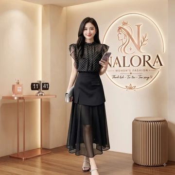 [ NALORA ] Set Đồ Nữ Sang Chảnh Set Đồ Nữ Đi Chơi Set Công Sở Nữ Chân Váy Dài Mix Áo Sơ Mi Nữ Kiểu