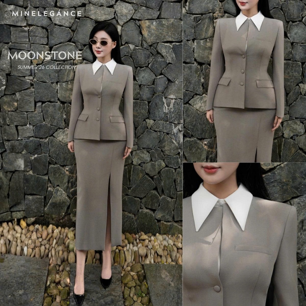 MINELEGÁNCE | SET ÁO VEST & CHÂN VÁY BÚT CHÌ XẺ TRƯỚC THANH LỊCH, SANG TRỌNG - MIN154