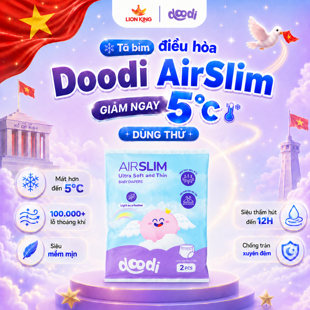 [Doodi AirSlim dùng thử] Full SizeTã Bỉm Điều Hoà Doodi Airslim - Siêu Mỏng 1.58mm, Mát Hơn 5°C