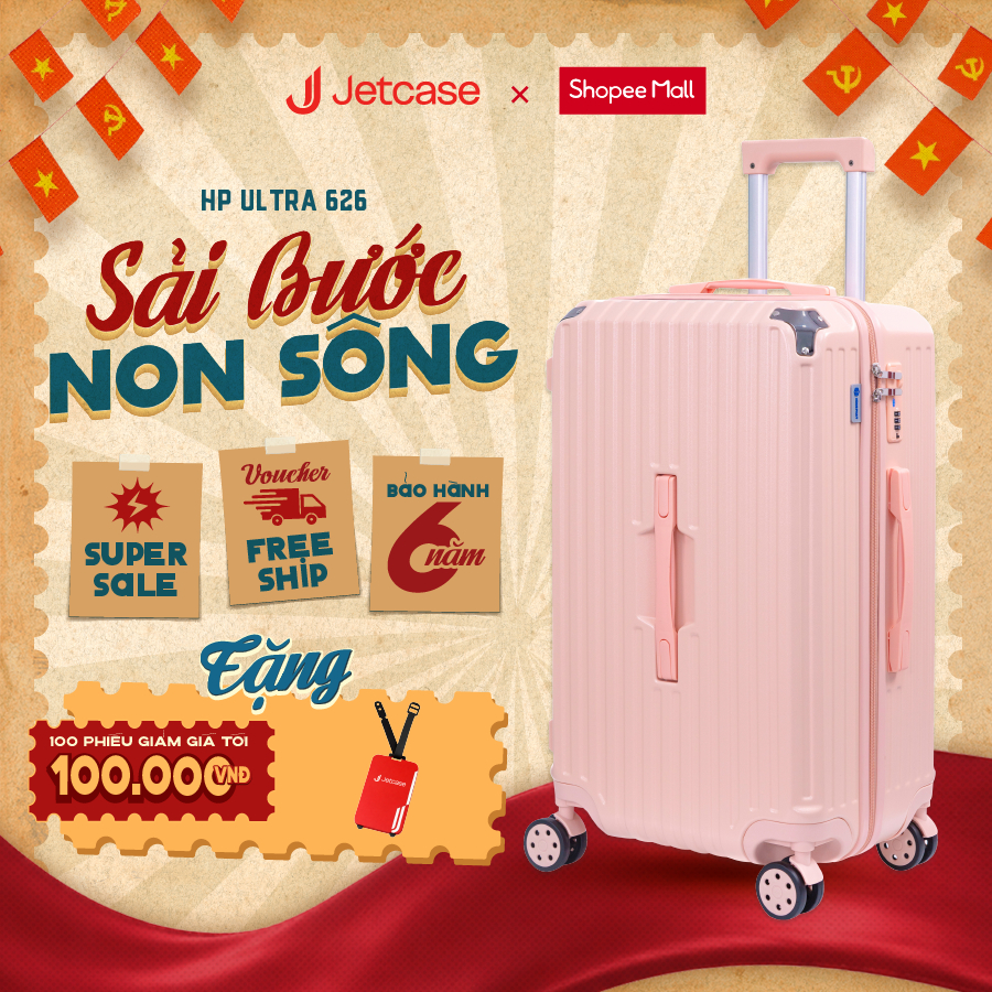 Vali kéo cao cấp Jetcase 626 size 20/24/28 inch, Vali nhựa ABS+PC bền đẹp, chịu lực, Khóa số bảo mật, sạc USB, BH 3 năm