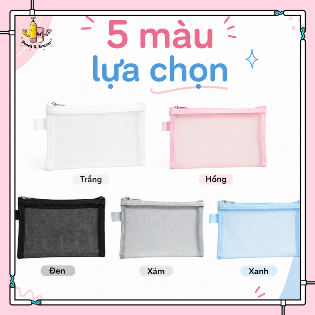 Túi Đựng Bút Lưới Zipper 20.5x12cm, Túi Đựng Mỹ Phẩm Mini Trong Suốt Tiện Lợi Cho Học Sinh Văn Phòng | BigBuy360 - bigbuy360.vn