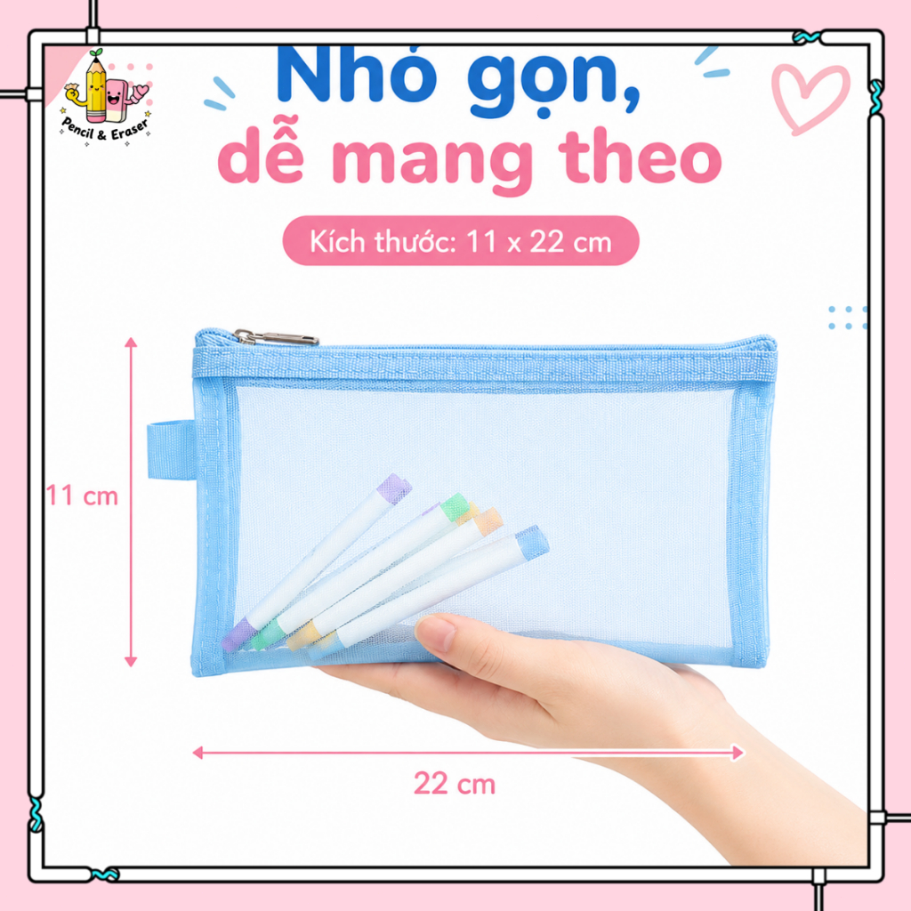 Túi Đựng Bút Lưới Zipper 20.5x12cm, Túi Đựng Mỹ Phẩm Mini Trong Suốt Tiện Lợi Cho Học Sinh Văn Phòng | BigBuy360 - bigbuy360.vn