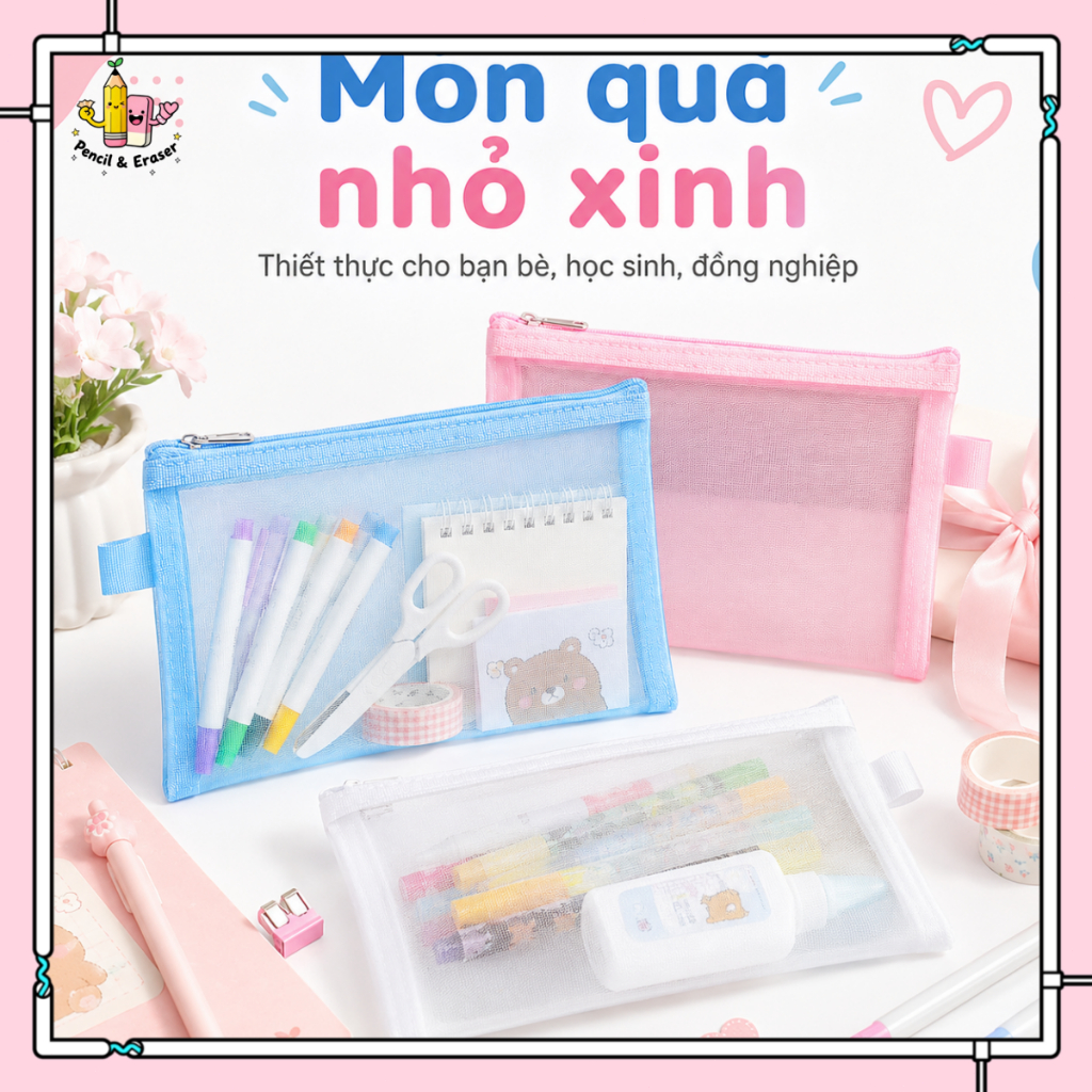 Túi Đựng Bút Lưới Zipper 20.5x12cm, Túi Đựng Mỹ Phẩm Mini Trong Suốt Tiện Lợi Cho Học Sinh Văn Phòng | BigBuy360 - bigbuy360.vn