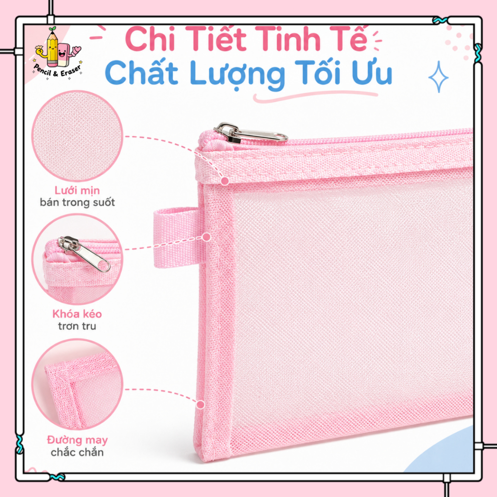 Túi Đựng Bút Lưới Zipper 20.5x12cm, Túi Đựng Mỹ Phẩm Mini Trong Suốt Tiện Lợi Cho Học Sinh Văn Phòng | BigBuy360 - bigbuy360.vn