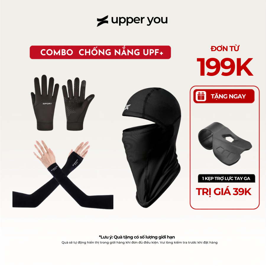[TẶNG QUÀ ĐƠN 199K] Combo Chống Nắng Nam UPPER YOU Khăn Trùm Fullface, Mũ Lưỡi Trai, Găng Tay Chống Nắng, Bao Tay Lái Xe