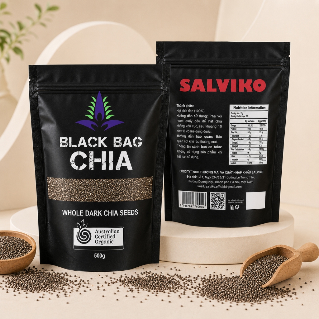 Hạt Chia Đen Cao Cấp 500g – Không Tạp Chất, Hạt Đều Đẹp, Bổ Sung Omega-3 & Chất Xơ Tự Nhiên