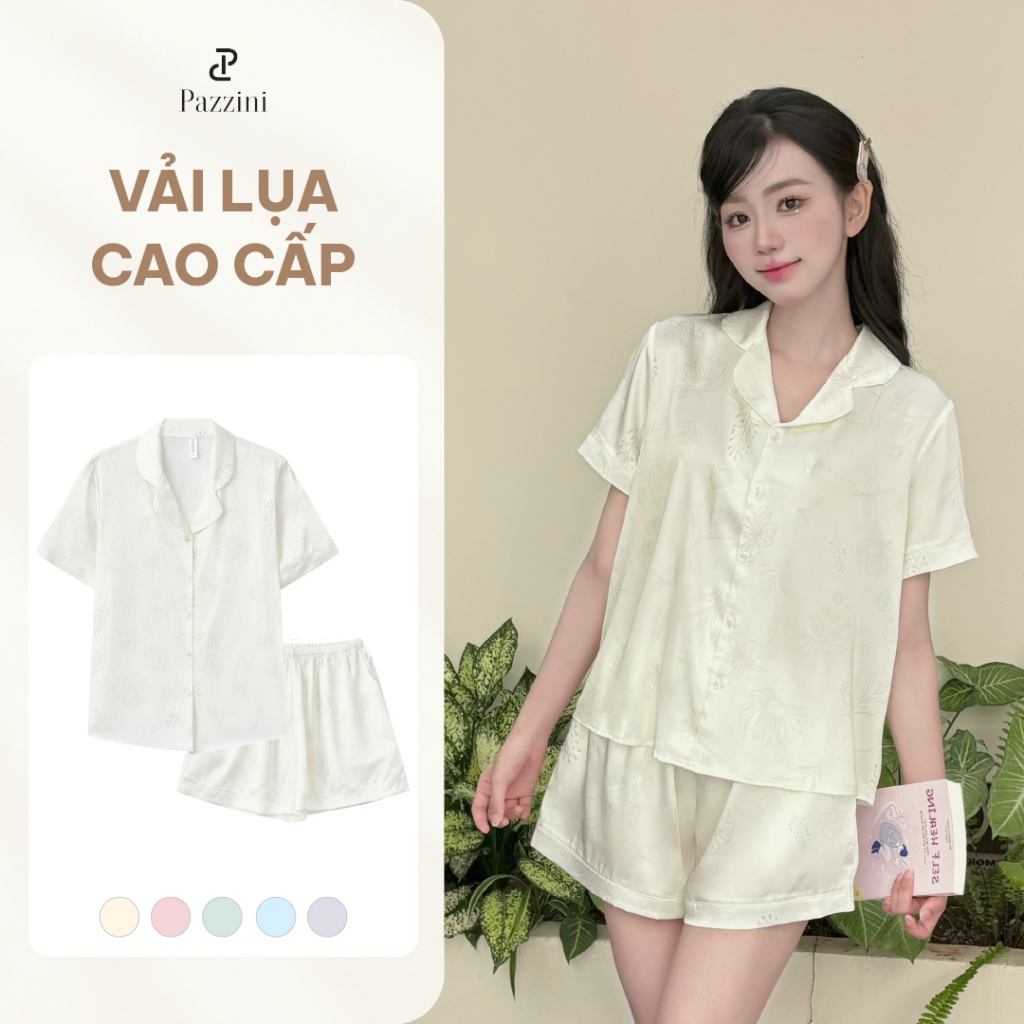 Bộ mặc nhà Pijama Pazzini cổ bẻ chất lụa mềm mại, co giãn phù hợp nhiều dáng người - SW001