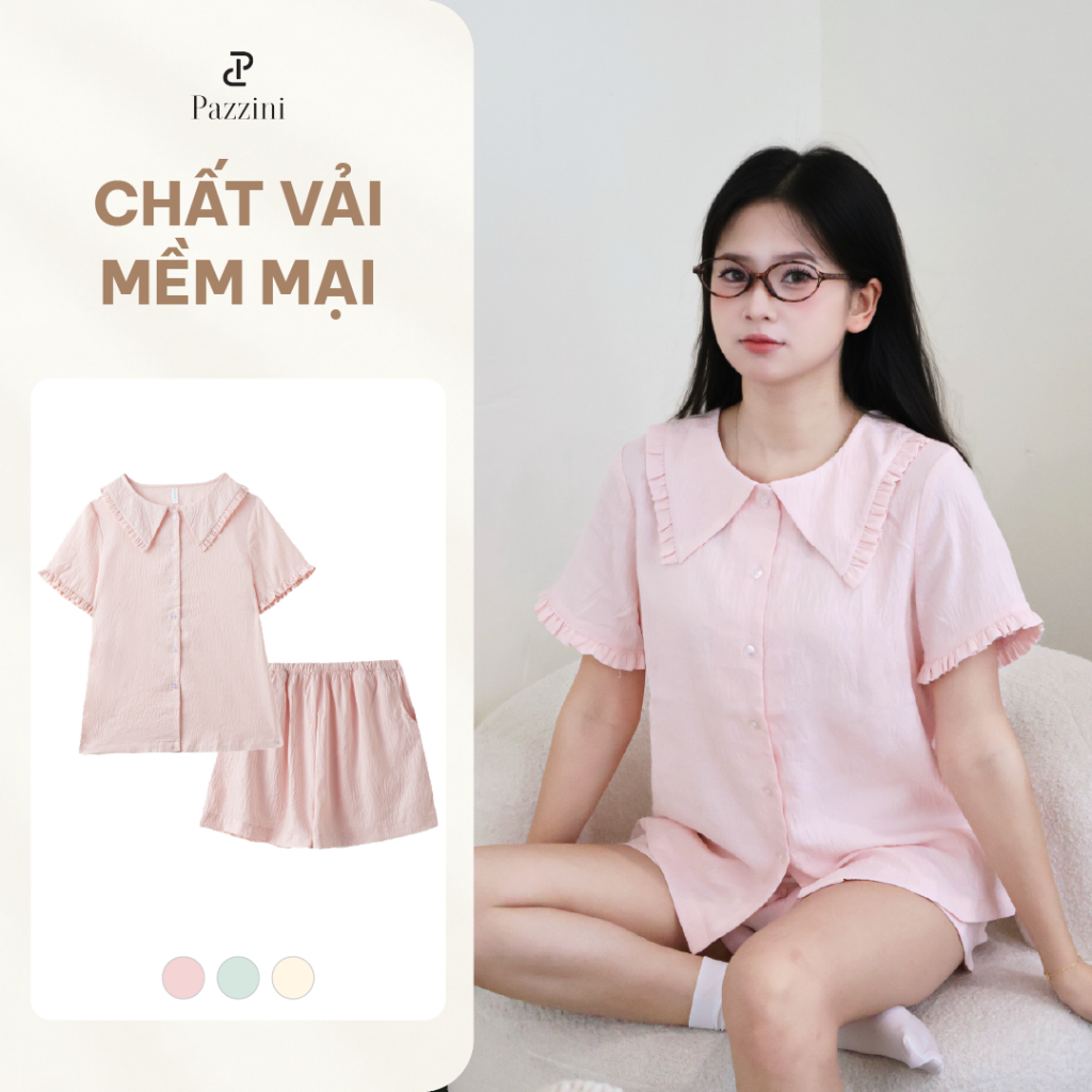 Bộ mặc nhà nữ ngắn tay pyjama Pazzini quần cộc chất liệu thoáng mát màu pastel cực trendy phù hợp mọi tone da - SW002
