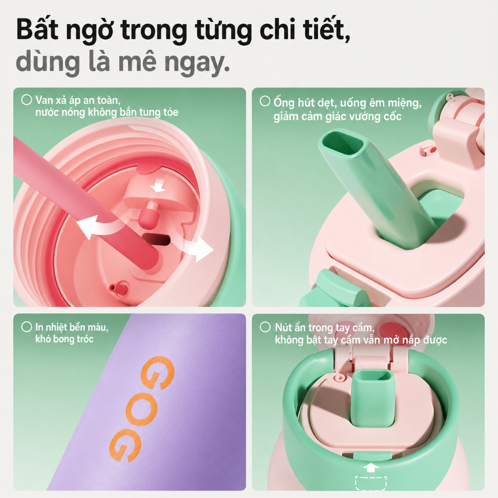 Bình Giữ Nhiệt GOGLET 750ml Inox 304 Cao Cấp - Bình Nước Thể Thao Có Ống Hút 2 Chế Độ Uống, Giữ Nóng Lạnh, Chống Rò Rỉ | BigBuy360 - bigbuy360.vn
