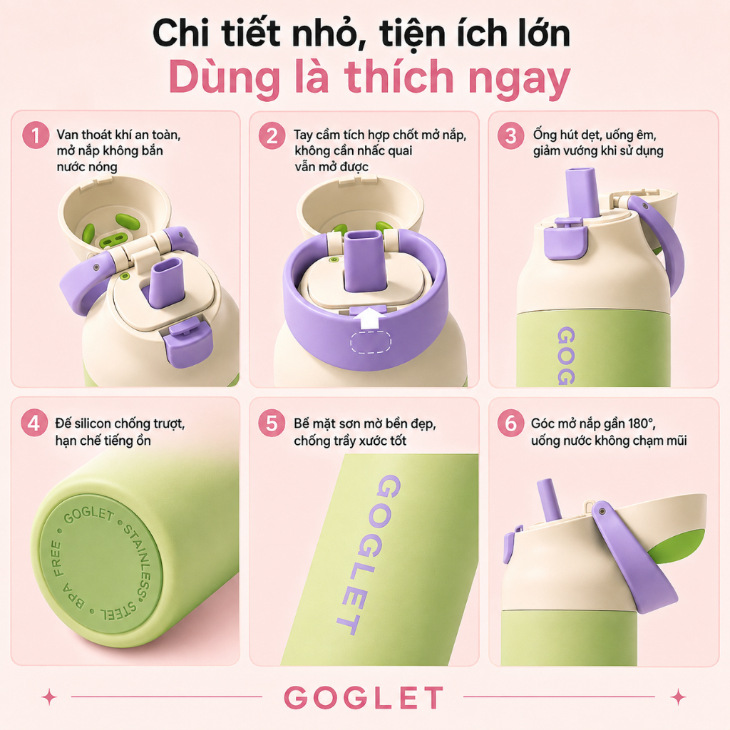 Bình Giữ Nhiệt GOGLET 750ml Inox 304 - Bình Nước Có Ống Hút, Giữ Nóng Lạnh, Chống Rò Rỉ, Bình Thể Thao Cao Cấp | BigBuy360 - bigbuy360.vn
