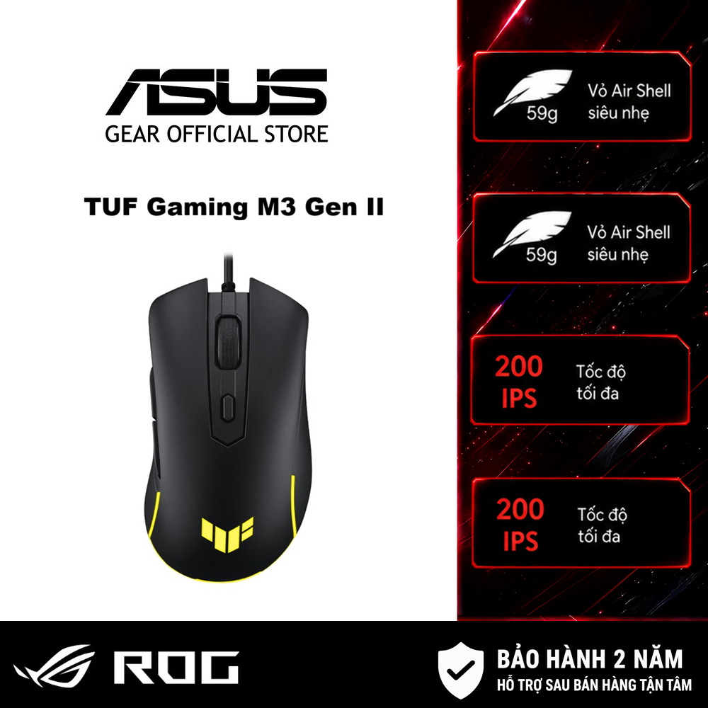 Chuột game có dây ASUS TUF GAMING M3 GEN II, 8000Dpi, chống bụi nước IP56
