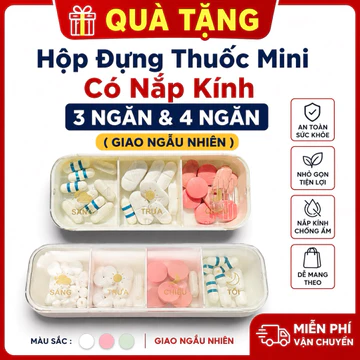 QUÀ TẶNG Hộp Đựng Thuốc Mini Có Nắp Kính – Hộp Chia Thuốc 3 Ngăn 4 Ngăn Tiện Dụng, Nhỏ Gọn, (Giao Ngẫu Nhiên)