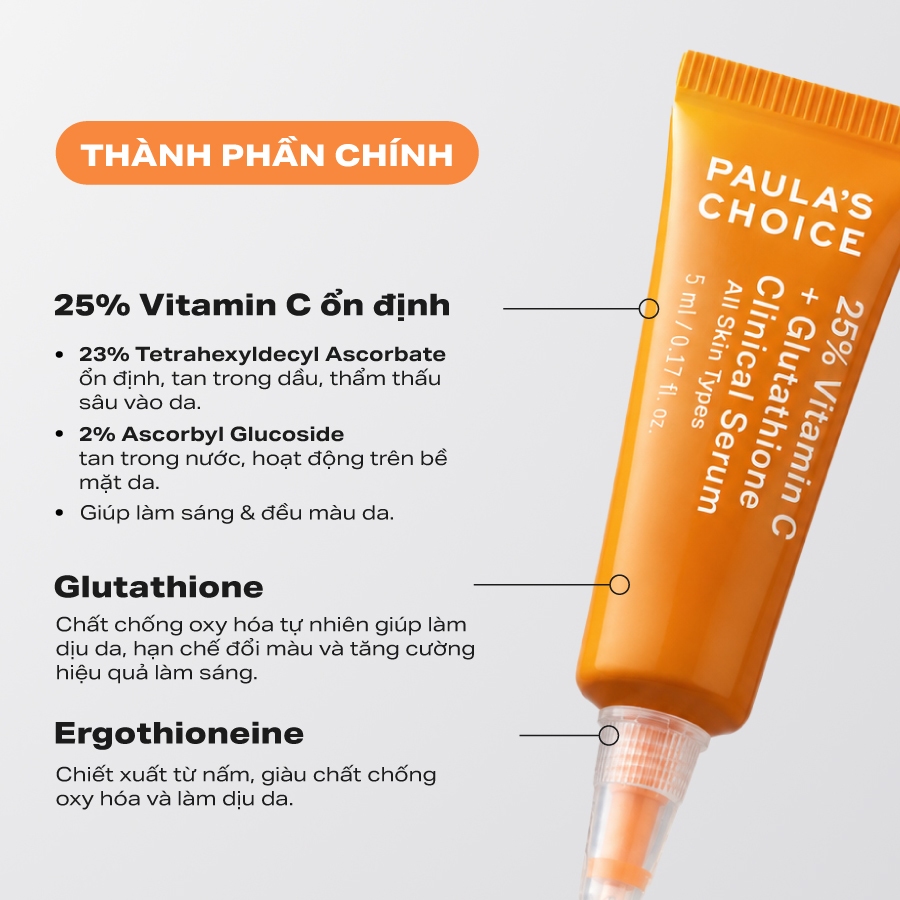 Tinh Chất Làm Sáng Da Và Mờ Nám Chuyên Sâu Paula's Choice 25% Vitamin C + Glutathione Clinical Serum -5ml mã 1497 | BigBuy360 - bigbuy360.vn