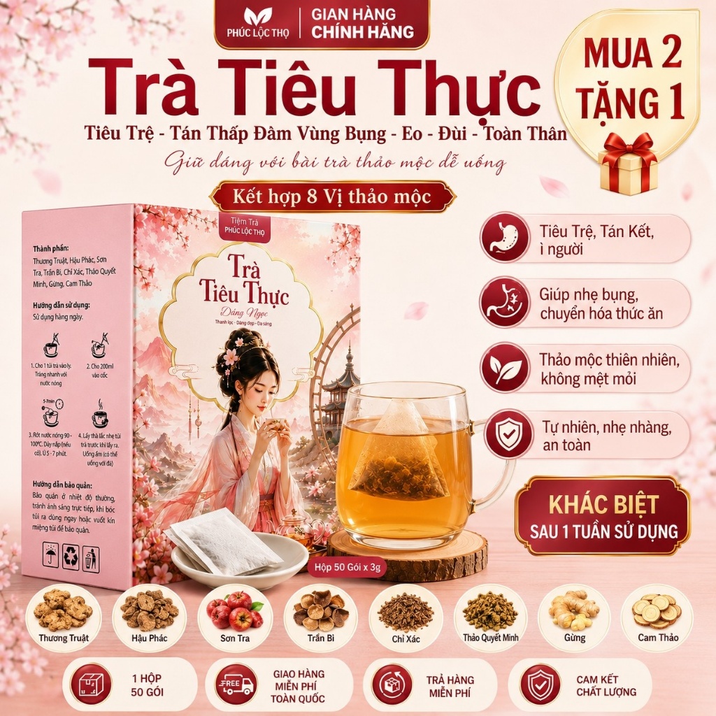 Trà Tiêu Thực Dáng Ngọc ( Hộp 50 Gói ) - Hỗ trợ giảm đầy hơi khó tiêu, Hỗ trợ chuyển hóa năng lượng, Thanh nhiệt mát gan