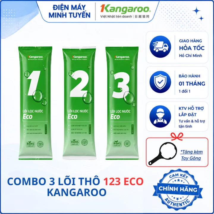 Lõi Lọc Nước 123 Kangaroo Eco Chính Hãng, Bộ 3 Lõi Lọc Nước Thay Thế Cho Máy Lọc Nước RO Cốc 10 Inch