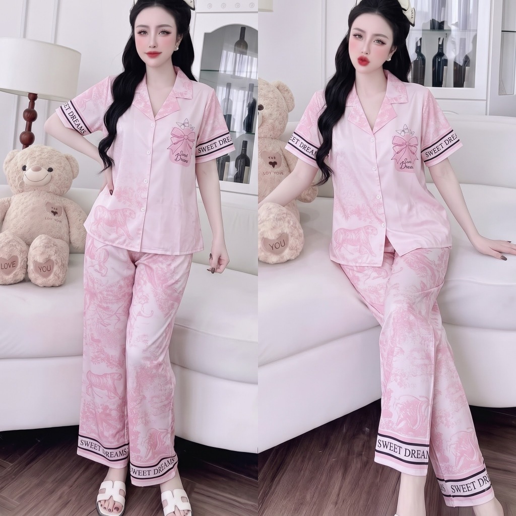 Bộ Pijama Lụa Cát Hoạt Hình Dễ Thương Đồ Bộ Ngủ Nữ Tay Ngắn Quần Dài Mặc Nhà Cute Mát Mịn Hot Trend