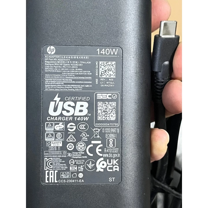 Bán sạc Laptop HP 140W TYPE C – USB C Hàng cũ , zin bóc máy chính hãng