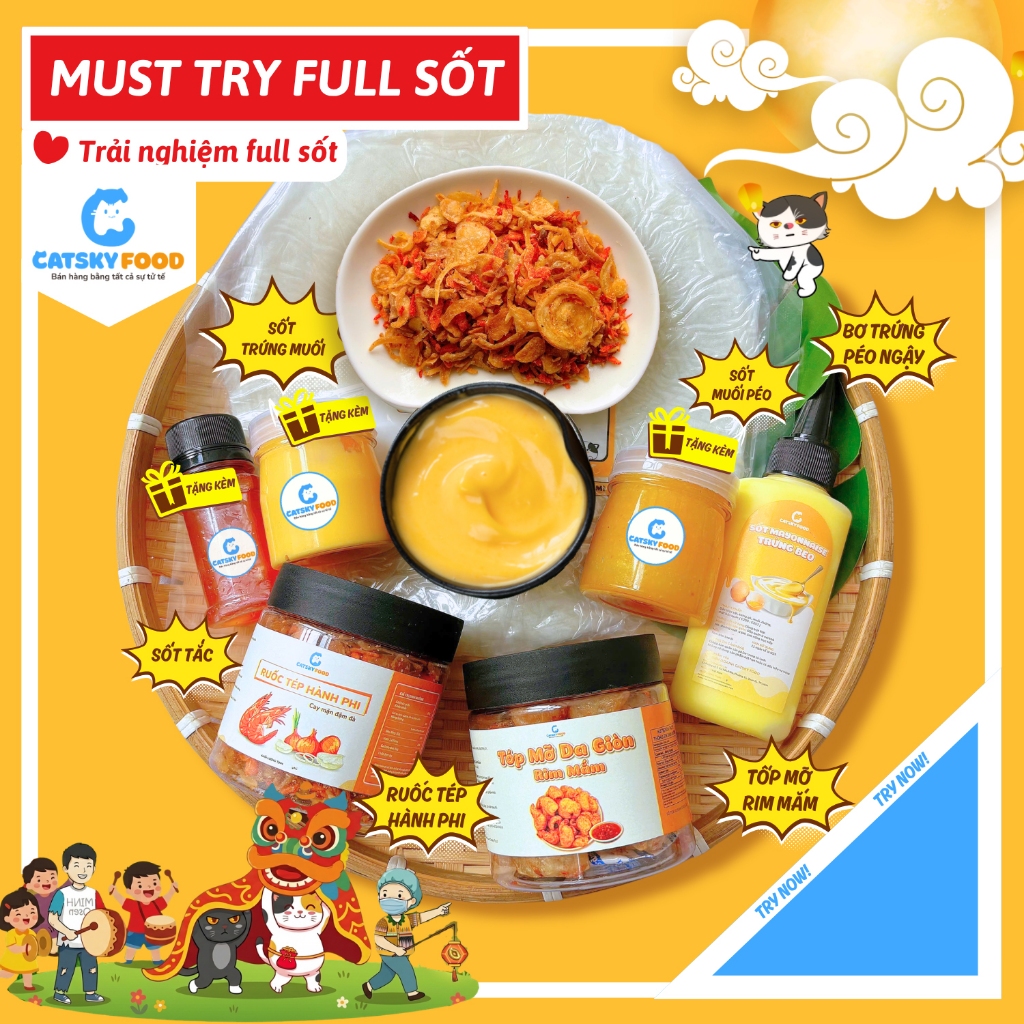 Bánh tráng phơi sương CATSKY FOOD combo bánh tráng sốt muối béo đồ ăn vặt tiện lợi – COMBO MUST TRY