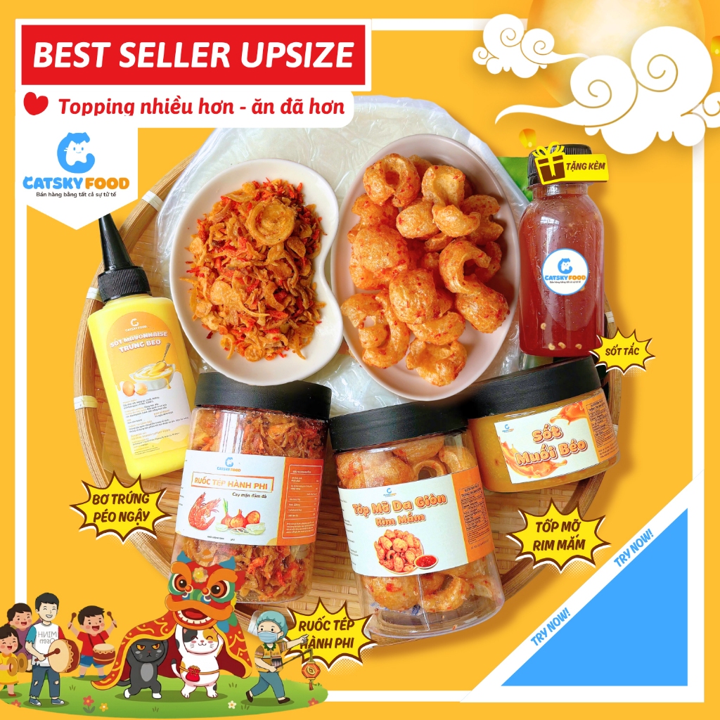 Bánh tráng phơi sương CATSKY FOOD combo bánh tráng sốt muối béo đồ ăn vặt – COMBO BEST SELLER