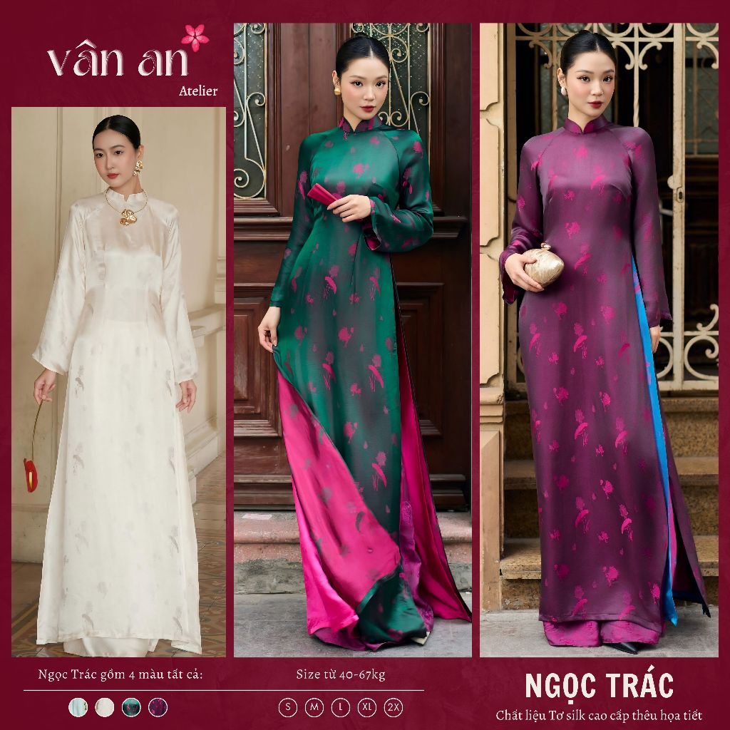 [TẾT 2027] Áo Dài NGỌC TRÁC - Form Dáng Truyền Thống 2 Tà, Tay Dài Ôm Loe Để Mặc Dạm Ngõ, Ăn Hỏi Lễ Tết - Áo Dài Vân An