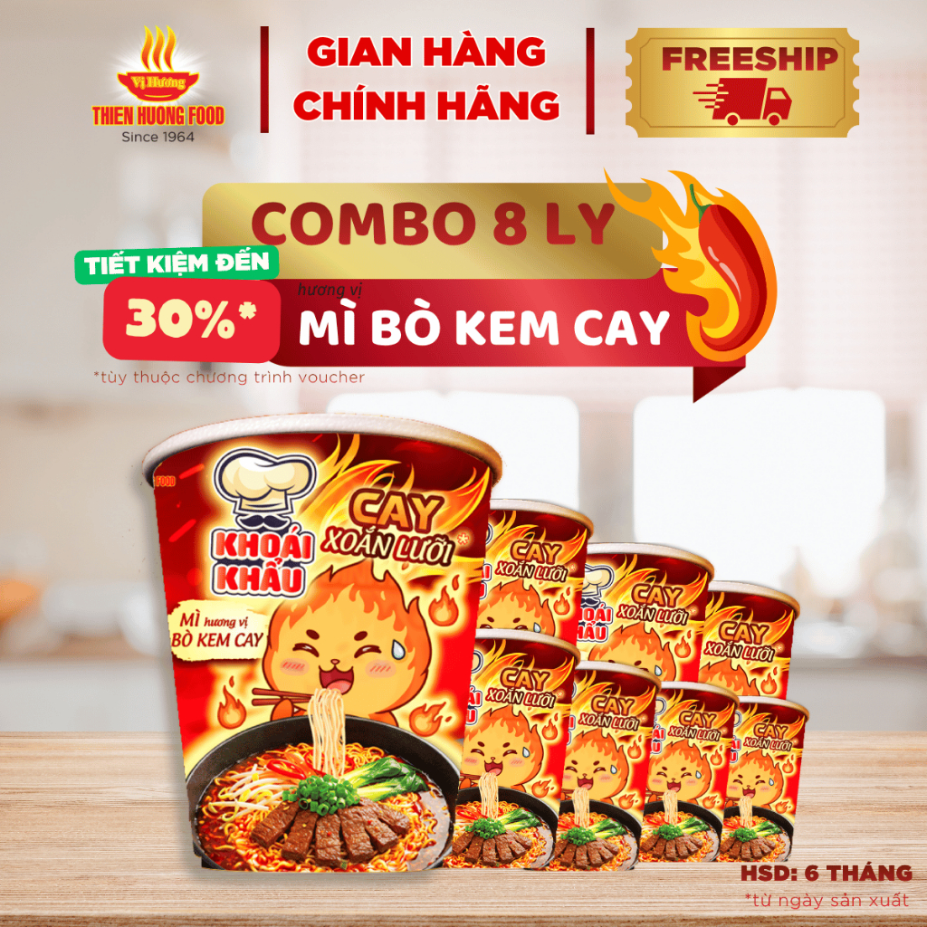 [ƯU ĐÃI] - 8 ly Mì Khoái Khẩu Hương Vị Bò Kem Cay 67gram/ly [TMNLY0034]