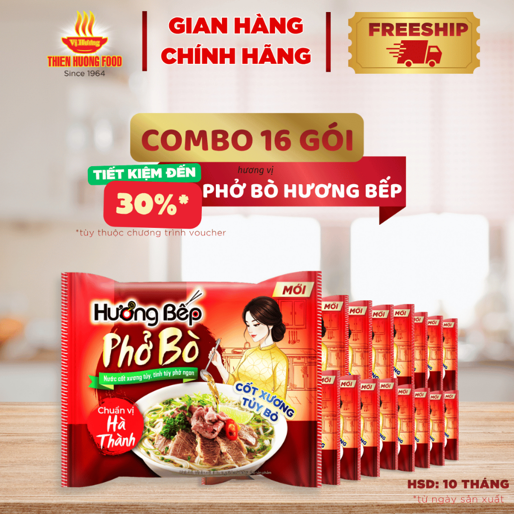 [ƯU ĐÃI] Thùng 16 gói Phở Bò Hương Bếp 70gram/gói [TPNZZ0032]