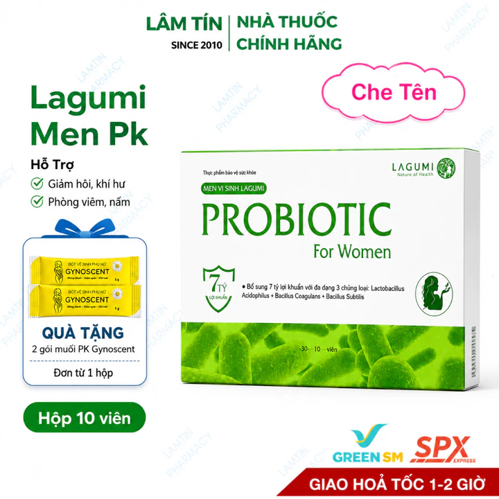 ( Tặng 2 gói muối rửa pk ch ) Men vi sinh phụ nữ LAGUMI PROBIOTIC bổ sung 7 tỷ lợi khuẩn, cân bằng pH và hệ khuẩn, 10v