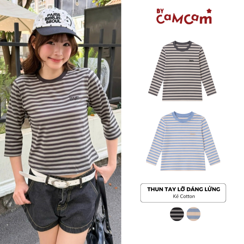 Áo Thun Kẻ Tay Lỡ 𝑩𝒚𝒄𝒂𝒎𝒄𝒂𝒎 Form Ôm Vừa Phải Dáng Lửng Hàn Quốc ATL710 ATL738