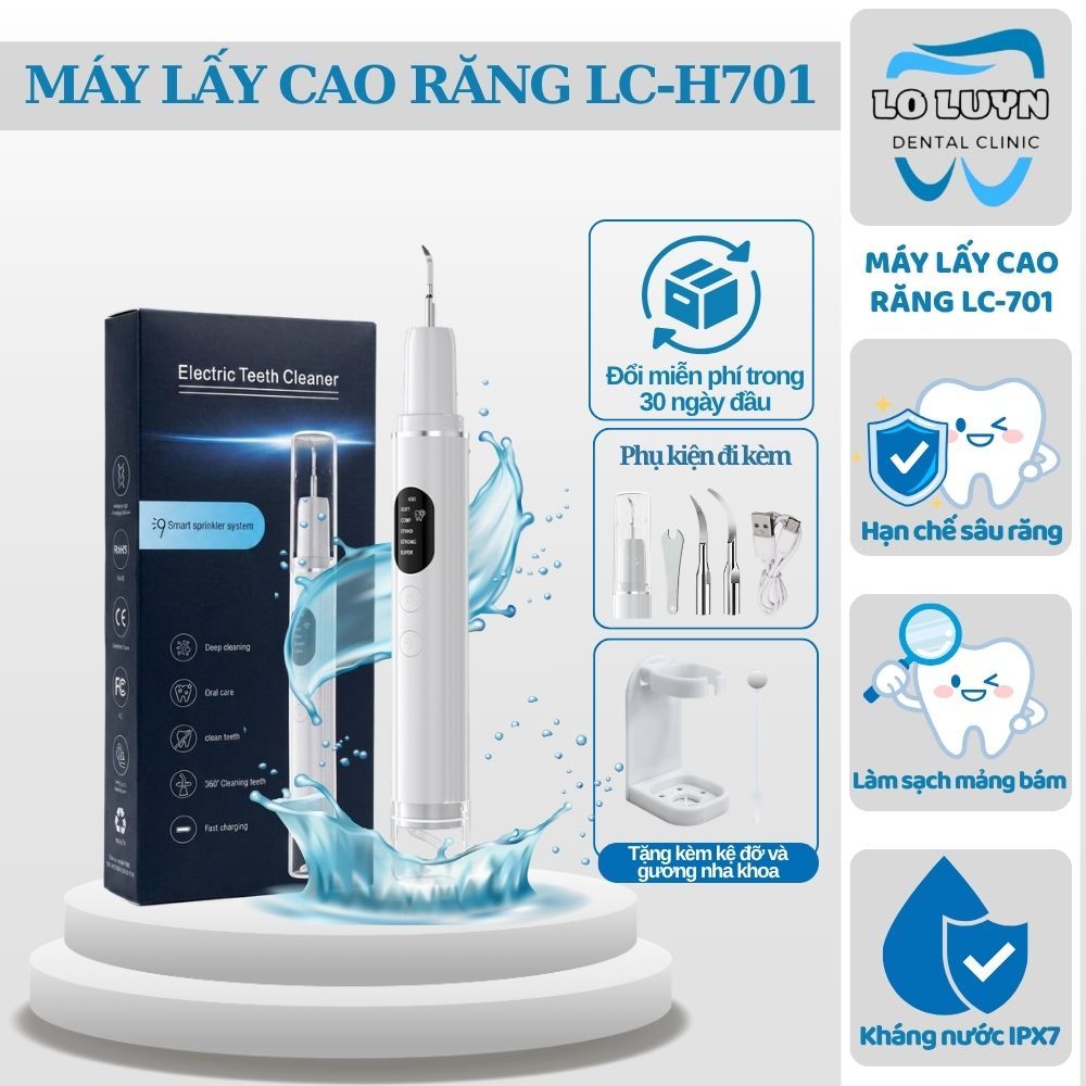 Máy lấy cao răng tại nhà tích hợp phun nước CR-H701, máy cạo vôi răng cảm biến làm sáng bóng bề mặt răng đèn Led