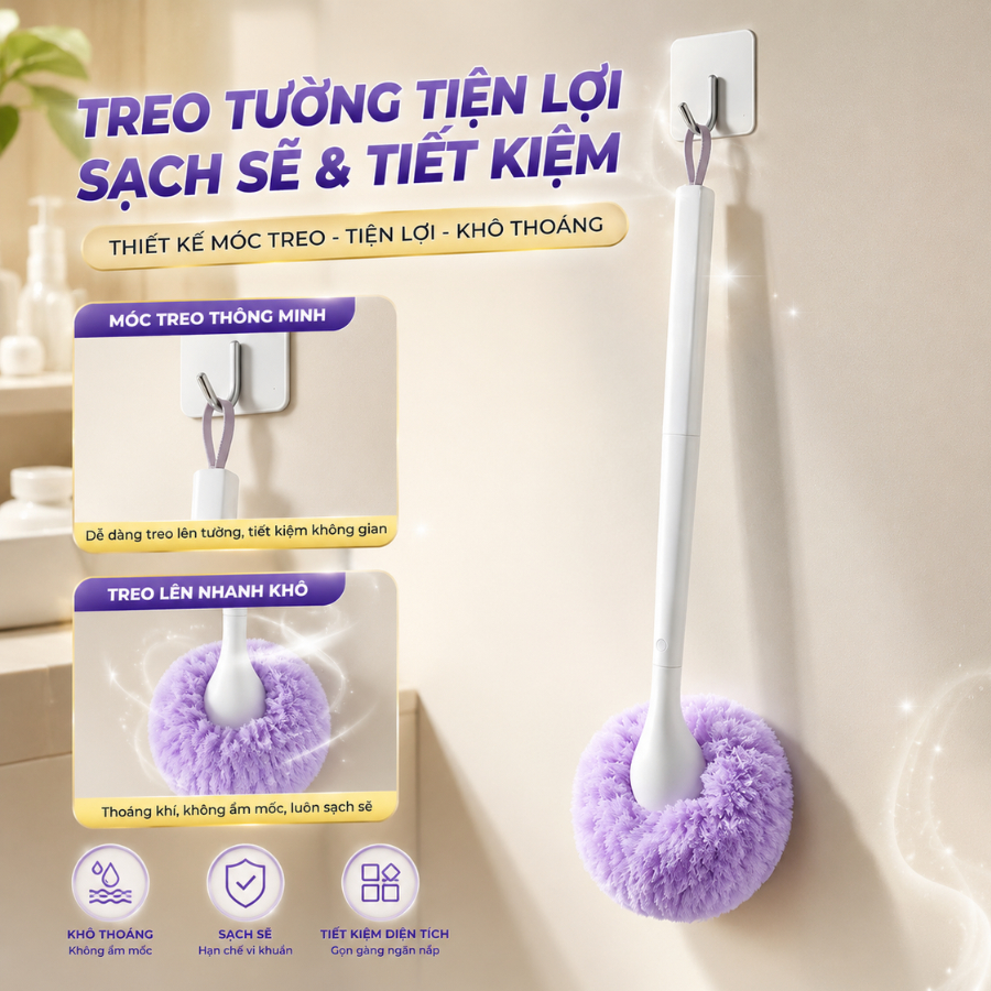 Chổi Cọ Vệ Sinh Nhà Tắm Đa Năng HPS Lông Đám Mây Làm Sạch Mọi Vết Bẩn, Bàn Chải Toilet Cán Dài 50Cm Kèm Kẹp Rác Mini | BigBuy360 - bigbuy360.vn