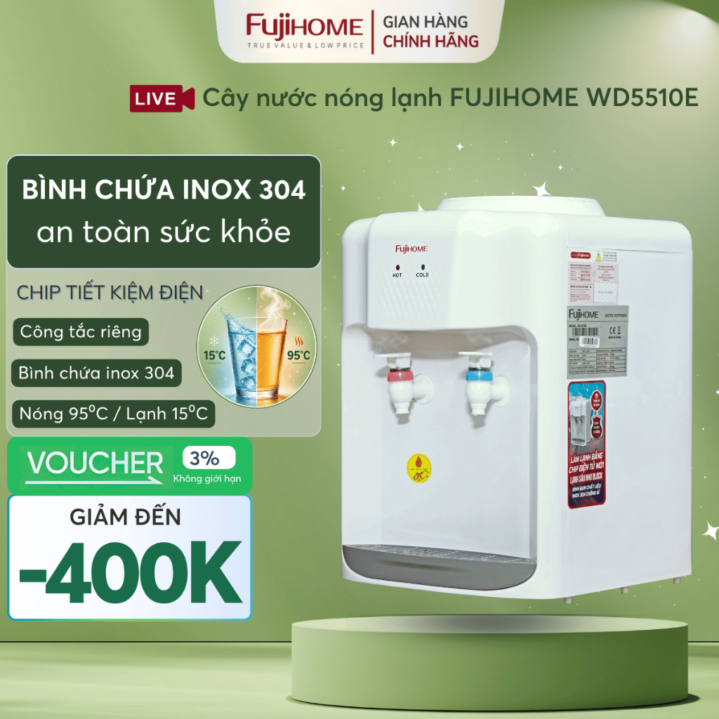 Cây nước nóng lạnh để bàn Fujihome WD5510E nóng lạnh uống mini