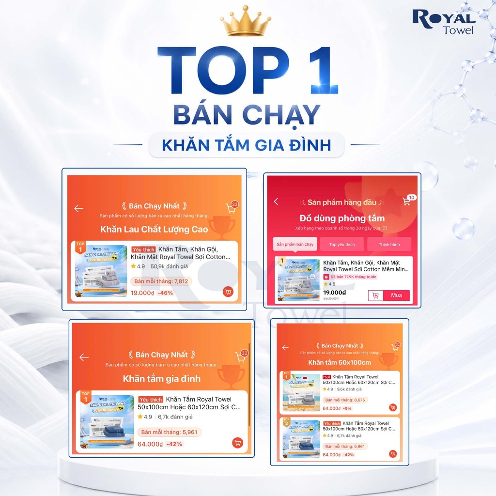[SSV] Khăn Tắm, Khăn Gội, Khăn Mặt Royal Towel Sợi Cotton Mềm Mịn, Thấm Hút Tốt, Không Xổ Lông, Không Phai Màu | BigBuy360 - bigbuy360.vn