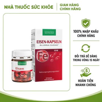 (Nhập Chính Hãng - Đủ VAT) Viên sắt hữu cơ Sanct Bernhard Eisen Kapseln 60 Viên- Bổ Sung Sắt, Hỗ Trợ Cải Thiện Thiếu Máu